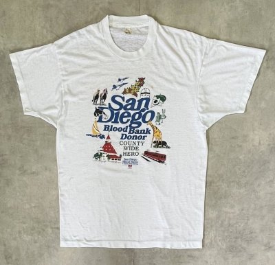 画像1: 80'S SAN DIEGO BLOOD BANK シングルステッチ 半袖 Tシャツ ホワイト USA製 (VINTAGE)