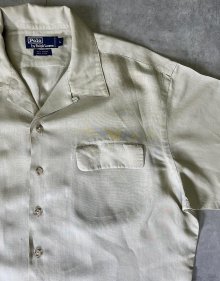 他の写真2: 90'S RALPH LAUREN レーヨン/リネン 片側フラップ付きポケット 半袖 オープンカラーシャツ ライトカーキ (VINTAGE)
