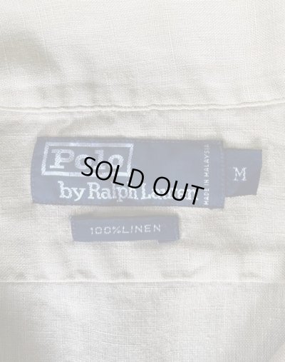 画像2: 90'S RALPH LAUREN リネン フラップ付きポケット 半袖 オープンカラーシャツ ベージュ (VINTAGE)