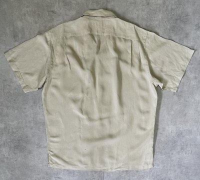 画像3: 90'S RALPH LAUREN レーヨン/リネン 片側フラップ付きポケット 半袖 オープンカラーシャツ ライトカーキ (VINTAGE)