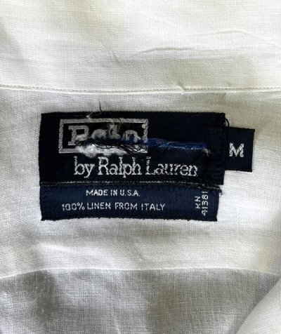 画像2: 80'S RALPH LAUREN リネン 半袖 オープンカラーシャツ ホワイト USA製 (VINTAGE)