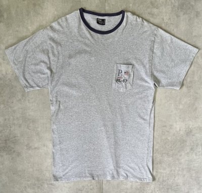 画像1: 90'S RALPH LAUREN "RL-67" シングルステッチ 半袖 ポケットTシャツ グレー USA製 (VINTAGE)