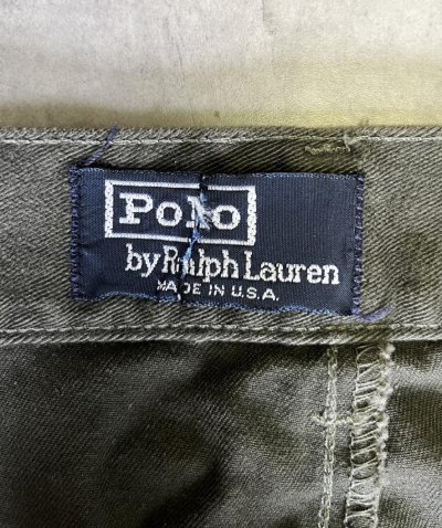 画像2: 90'S RALPH LAUREN "ボックスロゴ" ツープリーツ チノパンツ ダークオリーブ USA製 (VINTAGE)