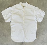 90'S EDDIE BAUER 白タグ オックスフォード マチ付き 半袖 バンドカラーシャツ ホワイト (VINTAGE)