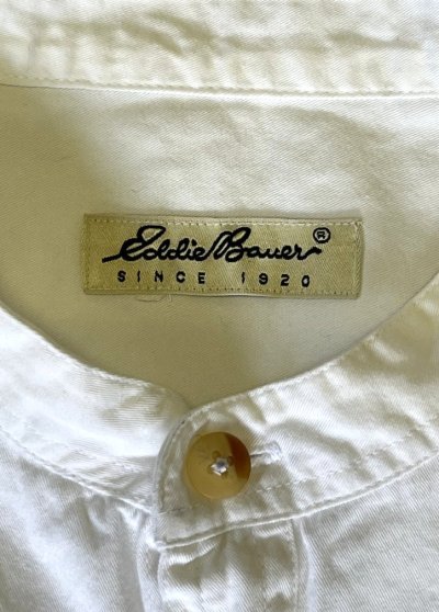 画像2: 90'S EDDIE BAUER 白タグ オックスフォード マチ付き 半袖 バンドカラーシャツ ホワイト (VINTAGE)