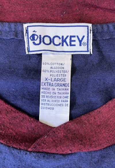 画像2: 00'S JOCKEY クロスネック ポケット付き 長袖 Tシャツ ネイビー/ワインレッド (VINTAGE)