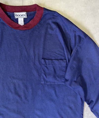 画像3: 00'S JOCKEY クロスネック ポケット付き 長袖 Tシャツ ネイビー/ワインレッド (VINTAGE)