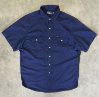 90'S RALPH LAUREN ポプリン 半袖 シャツ ネイビー (VINTAGE)