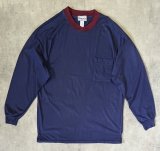 00'S JOCKEY クロスネック ポケット付き 長袖 Tシャツ ネイビー/ワインレッド (VINTAGE)