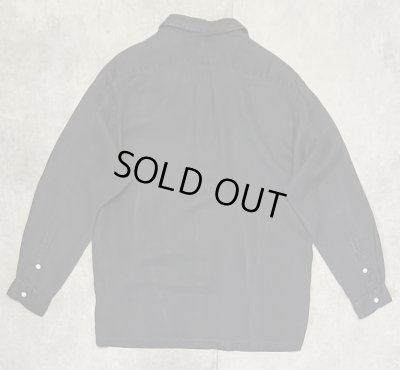 画像3: 90'S RALPH LAUREN "CALDWELL" ロゴ無し無地 リネン オープンカラーシャツ ブラック (VINTAGE)