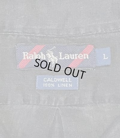 画像2: 90'S RALPH LAUREN "CALDWELL" ロゴ無し無地 リネン オープンカラーシャツ ブラック (VINTAGE)