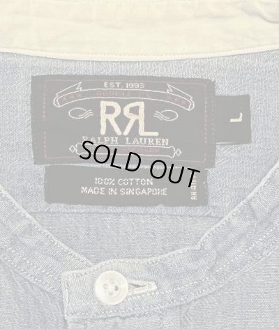 画像2: 90'S RRL 初期 三ツ星タグ シャンブレー マチ付き バンドカラーシャツ ブルー (VINTAGE)