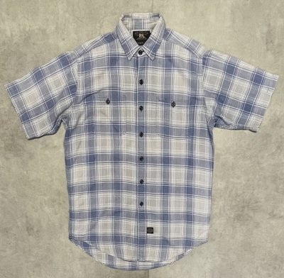 画像1: 90'S RRL 三ツ星タグ ライトフランネル 半袖 ワークシャツ チェック柄 (VINTAGE)