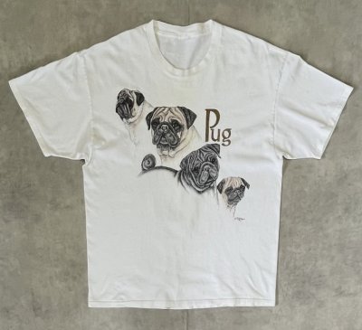 画像1: 90'S LAURA ROGERS "PUG" 半袖 Tシャツ ホワイト (VINTAGE)