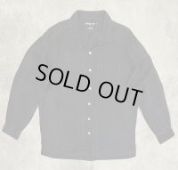 90'S RALPH LAUREN "CALDWELL" ロゴ無し無地 リネン オープンカラーシャツ ブラック (VINTAGE)