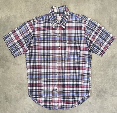 画像1: 70'S BROOKS BROTHERS 6ボタン 半袖 マドラスチェック BDシャツ (VINTAGE)