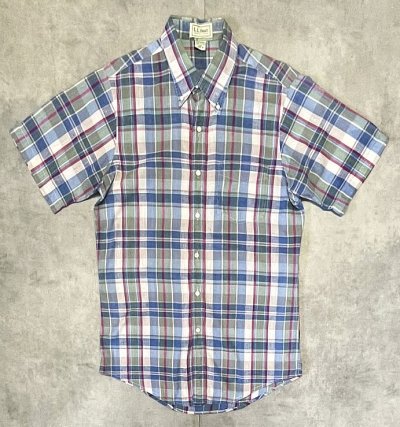 画像1: 70'S LL Bean TMタグ コットン 半袖 マドラスチェック BDシャツ インド製 (VINTAGE)