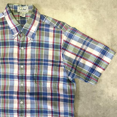 画像3: 70'S LL Bean TMタグ コットン 半袖 マドラスチェック BDシャツ インド製 (VINTAGE)