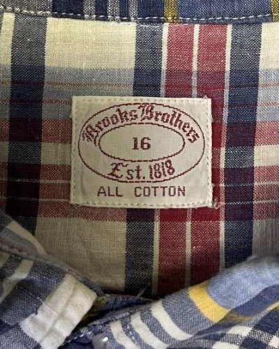 画像2: 70'S BROOKS BROTHERS 6ボタン 半袖 マドラスチェック BDシャツ (VINTAGE)