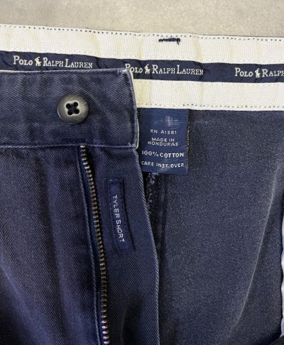 画像2: 90'S RALPH LAUREN "TYLER SHORT" ツープリーツ チノショーツ フェードネイビー (VINTAGE)