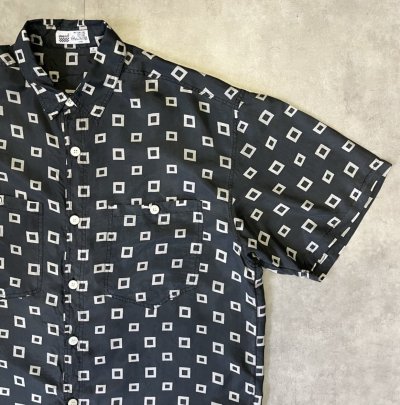 画像3: AVANTI シルク100% 半袖 シャツ チャコール/ホワイト 総柄 (VINTAGE)