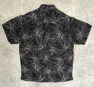 画像4: 90'S PERRY ELLIS シルク/リネン 半袖 シャツ ブラック/ホワイト 総柄 (VINTAGE)