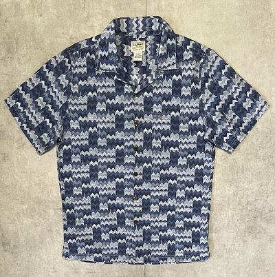 画像1: 00'S LL Bean コットン 半袖 オープンカラーシャツ 総柄 (VINTAGE)
