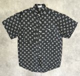 AVANTI シルク100% 半袖 シャツ チャコール/ホワイト 総柄 (VINTAGE)