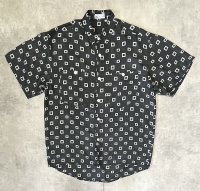 AVANTI シルク100% 半袖 シャツ チャコール/ホワイト 総柄 (VINTAGE)