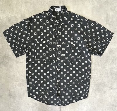 画像1: AVANTI シルク100% 半袖 シャツ チャコール/ホワイト 総柄 (VINTAGE)