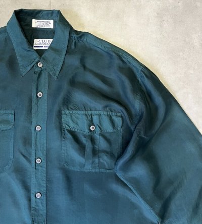 画像3: CLUB INTERNATIONAL シルク100% 長袖 シャツ ダークグリーン (VINTAGE)
