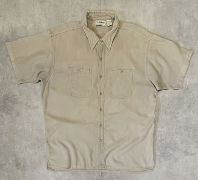 画像1: 90'S LL Bean "COOL WEAVE" コットン 半袖 ボックスシャツ ベージュ USA製 (VINTAGE)
