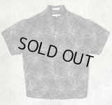 90'S PERRY ELLIS シルク/リネン 半袖 シャツ ブラック/ホワイト 総柄 (VINTAGE)