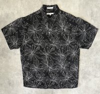 90'S PERRY ELLIS シルク/リネン 半袖 シャツ ブラック/ホワイト 総柄 (VINTAGE)