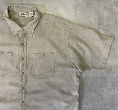 画像3: 90'S LL Bean "COOL WEAVE" コットン 半袖 ボックスシャツ ベージュ USA製 (VINTAGE)