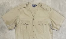 他の写真1: 90'S RALPH LAUREN ノーカラー Vネック 半袖 サファリシャツ ベージュ (VINTAGE)