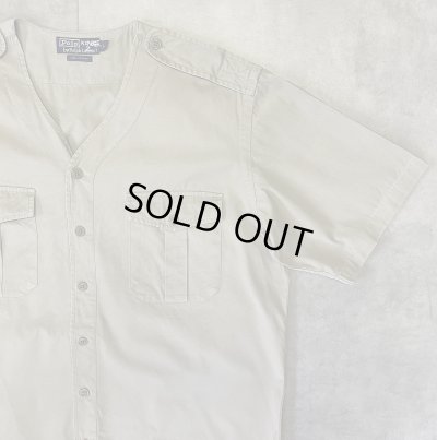 画像3: 90'S RALPH LAUREN ノーカラー Vネック 半袖 サファリシャツ ベージュ (VINTAGE)