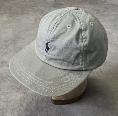 画像1: 90'S RALPH LAUREN ロゴ刺繍 ベースボールキャップ カーキ USA製 (VINTAGE)