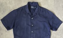 他の写真1: 90'S RALPH LAUREN シルク/リネン 裾ロゴ 半袖 オープンカラーシャツ ネイビー (VINTAGE)