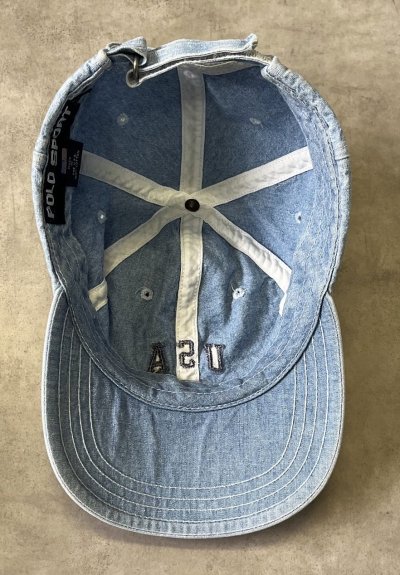 画像5: 90'S RALPH LAUREN POLO SPORT "USA POLO" シャンブレー ベースボールキャップ ブルー USA製 (VINTAGE)