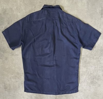 画像5: 90'S RALPH LAUREN シルク/リネン 裾ロゴ 半袖 オープンカラーシャツ ネイビー (VINTAGE)