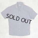 90'S RALPH LAUREN シルク/リネン 裾ロゴ 半袖 オープンカラーシャツ ネイビー (VINTAGE)