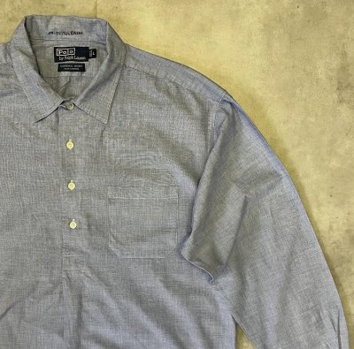 画像3: 90'S RALPH LAUREN "CLARENCE SPORT" 刷毛目ポプリン 長袖 プルオーバーボックスシャツ ブルー (VINTAGE)