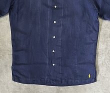 他の写真2: 90'S RALPH LAUREN シルク/リネン 裾ロゴ 半袖 オープンカラーシャツ ネイビー (VINTAGE)