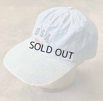 画像1: 90'S RALPH LAUREN POLO SPORT "USA POLO" シャンブレー ベースボールキャップ ブルー USA製 (VINTAGE)