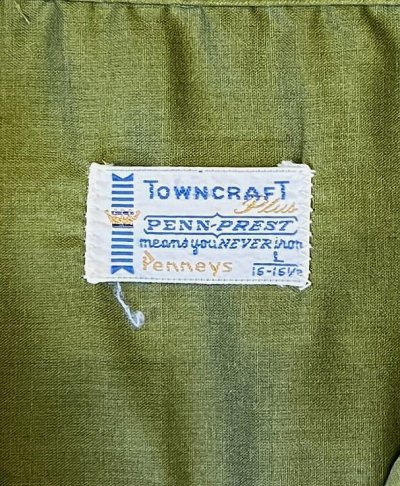 画像2: 60'S TOWNCRAFT "PENN-PREST" オープンカラーシャツ オリーブ (VINTAGE)