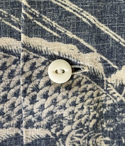 画像3: 90'S RALPH LAUREN リネン/コットン 半袖 オープンカラーシャツ インディゴ/鯉柄 (VINTAGE)