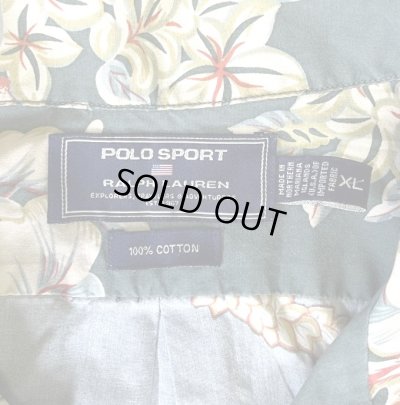 画像2: 90'S RALPH LAUREN "POLO SPORT" コットン 半袖 オープンカラーシャツ オリーブ/花柄 (VINTAGE)