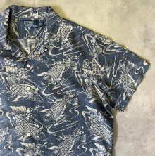 他の写真2: 90'S RALPH LAUREN リネン/コットン 半袖 オープンカラーシャツ インディゴ/鯉柄 (VINTAGE)