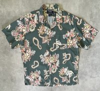 90'S RALPH LAUREN "POLO SPORT" コットン 半袖 オープンカラーシャツ オリーブ/花柄 (VINTAGE)
